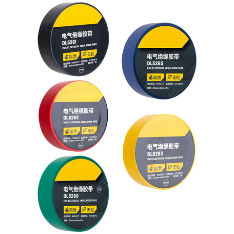 PVC Electrical Insulating Tape Roll Built To Last With Strong Adhesion And Abrasion Resistance For Industrial Equipment Maintenance Antiaging Shield For Safe Electrical Insulation In Harsh Environments, five colors side view