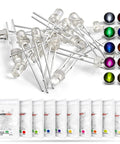 Led Diode Lights Assortment Kit 100Pcs 3mm With Clear Lens 2 Leads Dc 20mA 10 Colors Mixed Red Green Blue Yellow Orange Pink White UV