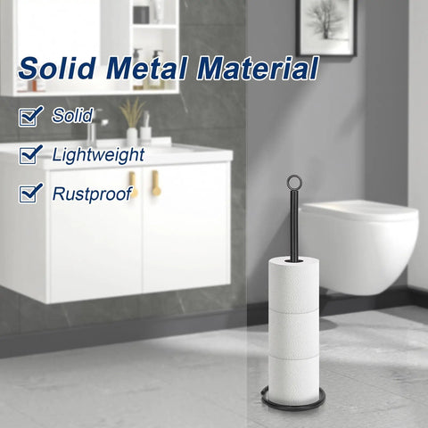 Freestanding Toilet Paper Holder Stand For 4 Rolls With Reserve, All Metal Matte Black Iron, Rustproof, Heavy Weighted Base