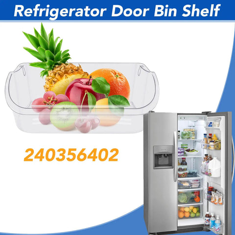 Refrigerator Door Bin Shelf Upper Slot Replacement Part For Most Modern Side By Side And French Door Refrigerators White No Fuss Install And Durable Construction With Precise Fit clear bin with fruit and a refrigerator