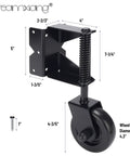 Spring-Loaded Gate Caster Kit For Wooden And PVC Fences Beefed-Up Heavy-Duty Outdoor Rolling Fence Support Wheels 4.3-Inch Black Casters Left And Right Pair Durable Hardware For Easy Gate Movement 2 Pack with dimensions and 4.3-inch wheel
