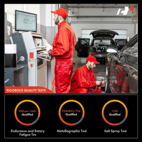 Technicians performing quality tests on vehicles in an auto service center
