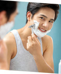 Man shaving with Long Handle Safety Razor for Men With Butterfly Open Design, Old School Vintage Style Beard Shaver and Facial Hair Remover