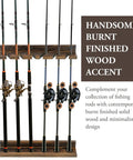 Wall Mounted Burnt Wood Fishing Rod Holder For Garage Adjustable Vertical Pole Rack That Holds Six Rods Rustic Fisherman Organizer