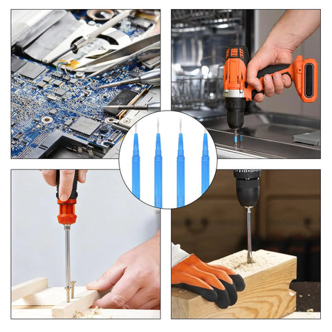 Four Piece Ceramic Screwdriver Set With Non Conductive Slotted Tips And Anti Static Plastic Build For Safe Electronics Work featuring blue ceramic tips.
