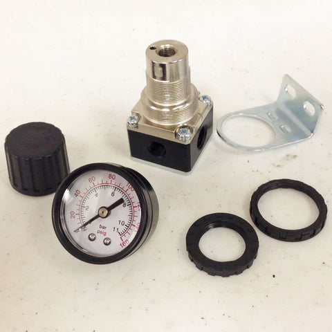 Quarter Inch Air Pressure Regulator With Gauge For Air Compressor Systems 1/4 Inch NPT Ports Gauge Port Included Max Input 150 PSI Max Output 140 PSI