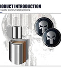 Badass American Flag Wheel Hub Cap Kit 4 Pack Slick Metal Center Hub Covers with skull design, aluminum material.
