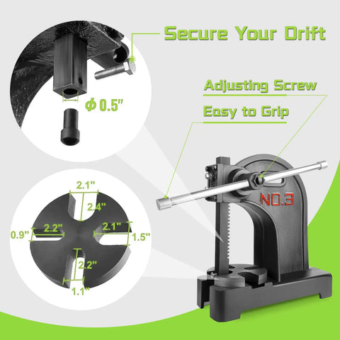 Rough And Ready Cast Iron Arbor Press With 3 Ton Manual Handwheel And 12 Inch Stroke Solid Desktop Bench Tool For Easy Stamping Punching And Precision Metalworking Tasks