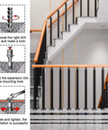 Adjustable Solid Wood Handrail For 3 To 4 Steps With Built Tough Floor Mounted Banister installation guide with drill, expansion, and tightening steps.