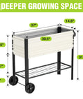 Raised Garden Bed On Legs And Wheels Galvanized Planter With 400 lb Capacity 37 by 14.6 by 31.6 inches white with size details