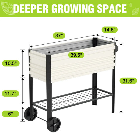 Raised Garden Bed On Legs And Wheels Galvanized Planter With 400 lb Capacity 37 by 14.6 by 31.6 inches white with size details