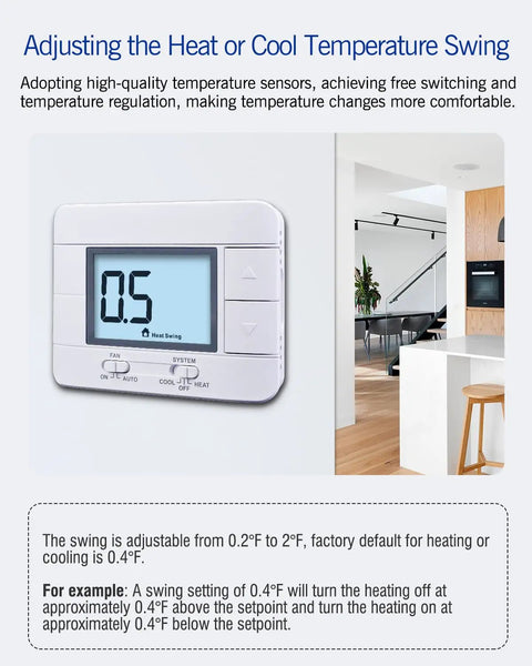 No Fuss Non Programmable Thermostat For Home 1 Heat 1 Cool Single Stage System With Humidity Display and Large LCD