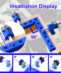 4 Piece 5.5 Inch Aluminum 90 Degree Corner Clamps For Woodworking Pro Grade CNC Machined Right Angle Clamps, Easy Install, Heavy Duty L Shaped Joint Tools For Wood Craft And Cabinet Making, blue corner clamp set on wood