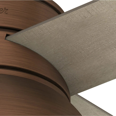 Close-up of blade detail on Loki Indoor Ceiling Fan With LED Light And Pull Chain, 36 Inch, Weathered Copper Finish, showing texture.