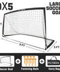 9x5 Feet Portable Kids Soccer Goal For Backyard Practice With Carry Bag Foldable Trapezoidal Frame Durable 420D Oxford Cloth Net