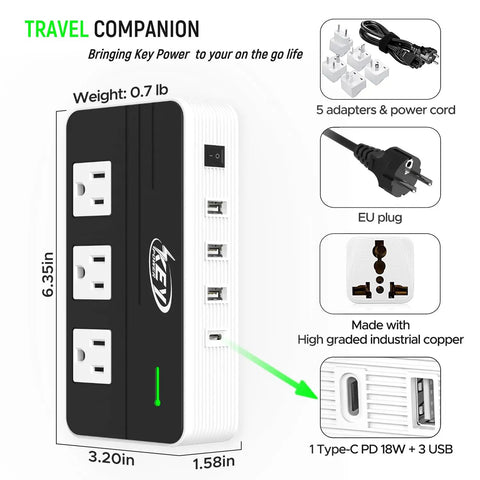 230W Step Down Voltage Converter 220V To 110V With USB C Port 18W Travel Adapter Worldwide 5 Socket UK US AU EU IN