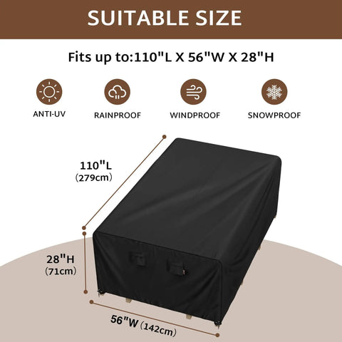 Heavy Duty Outdoor Patio Furniture Covers For 110 X 56 Inch Fit 4 By 9 Ft Tables And Chairs Waterproof Weatherproof 600D Oxford PU with dimensions