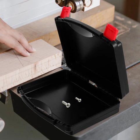 Top Tier Portable Tool Organizer Box With Sturdy Handle, Drop Guard Plastic Toolbox For Garage Mods And Vehicle Fixes, No Sweat Slick Hardware Storage Case with screws inside.