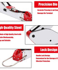 Close-up of 3 In 1 Coax Cable Crimping Tool Kit With 20 Pcs F Type RG59 RG6 Compression Connectors and Coaxial Cable Stripper showcasing precision die, high quality steel, and lock design features.