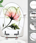 Elongated Toilet Seat Resin Quiet Close for Bathroom with floral design, grip-tight bumpers, and stainless steel hinges.