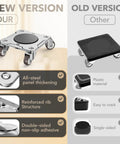 Comparison of new all-steel heavy duty furniture movers with 5 wheels and old plastic version, highlighting improved features.