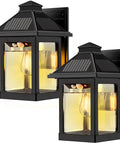 Outdoor Solar Wall Lanterns With Motion Sensor Vintage Style Wall Sconces 3 Lighting Modes Waterproof LED Bulbs Black Two Pack