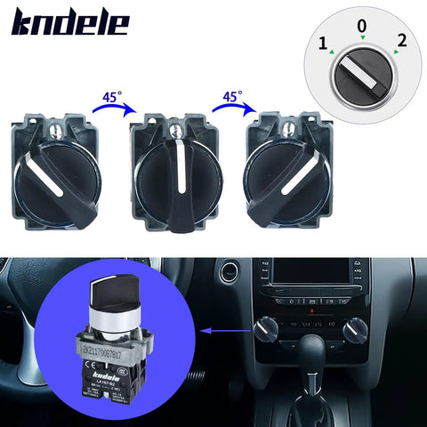 Three-Position Latching Rotary Switch With LED Status Indicators, 10A 660VAC DPST 2NO, IP65 Waterproof, 22mm, control panel view