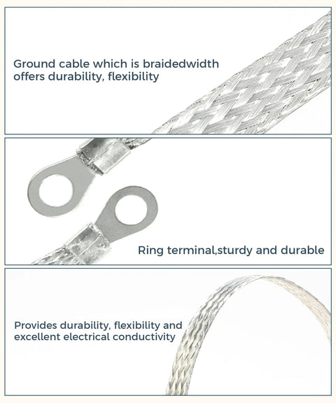 Heavy Duty Engine Ground Strap Kit With Five Flexible Braided Copper Cables And Ring Terminals showing flexible braided cables and durable ring terminals.