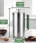 Stainless Steel French Press Coffee Maker 21 Oz Capacity Portable Camping Travel Coffee Press With Green Handle BPA Free 304 Stainless Steel Double Wall Insulation Keeps Coffee Hot And Fresh Ideal For Personal Use Office Or On The Go Outdoors