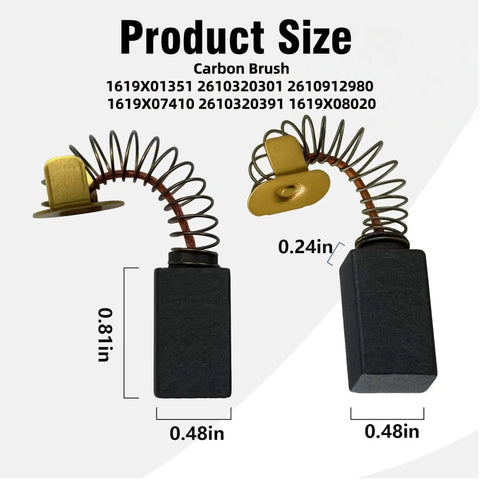 Top Notch Heavy Duty Carbon Brush Replacement Set For Skil Bosch And Ryobi Saws, measuring 0.81 x 0.48 inches, showing carbon brush design.