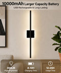 ARCWEISSO Black Battery Operated Wall Sconce with Remote Control 10000mAh mounted on a wall with soft glow lighting.
