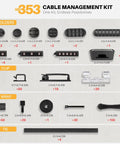 All In One Cable Management Kit For Computer Desk And TV Setup with 353 pieces including holders, clips, wraps, and ties