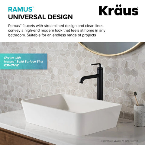 Ramus One Handle Vessel Sink Bathroom Faucet With Pop Up Drain Dope Matte Black Finish Lead Free Solid Brass