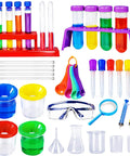 Totally Epic 37 Piece Kids Science Kit with beakers, test tubes, droppers, magnifier, safety glasses, and stand for experiments.