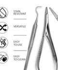 Orthodontic Braces Removal And Color Changing Kit Three Piece Set With Stainless Steel Explorer Probe Five Inch Pliers And Mathieu Tool, close-up
