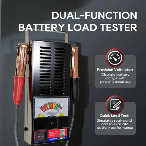 6V And 12V Battery Load Tester For Cars, Motorcycles, RVs, Boats And ATVs, 100 To 1000 CCA Range, Portable 100A Battery Tester With Rubber Handle For Easy Transport And Quick Battery Health Check, metal body with analog gauge