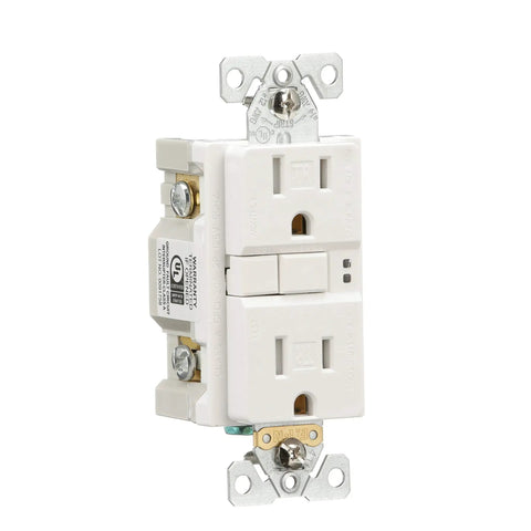 GFCI Self Test 15A 125V Tamper Resistant Duplex Receptacle With Standard Size Wallplate White Plug And Play Safe For Wet Or Damp