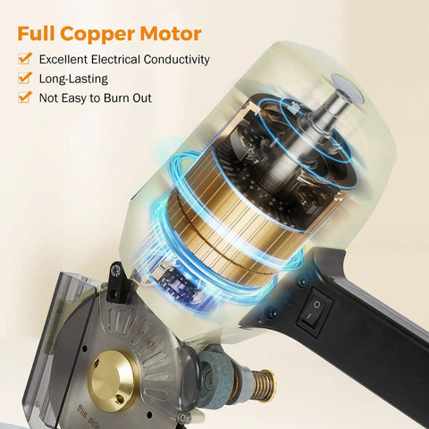 Close-up of BEAMNOVA Electric Rotary Cutter's full copper motor showcasing electrical conductivity and durability.