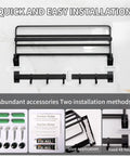 Pro Grade Heavy Duty Aluminum Wall Mount Towel Rack With Shelf And Hooks 24 Inch Double Foldable Towel Bar Matte Black installation
