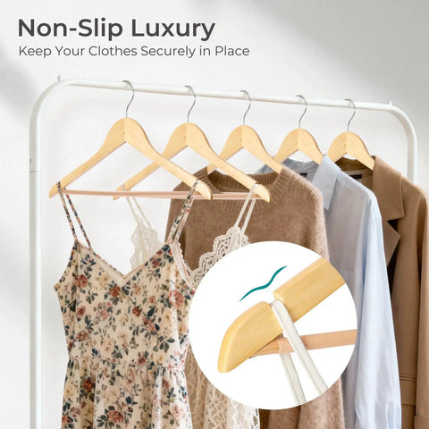 Ten Pack Heavy Duty Solid Birch Wood Coat Hangers With 360 Degree Swivel Hooks And Pant Bar For Jackets Dresses Shirts