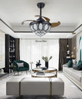 Ceiling Fan with Light Retractable Blades 6 Speeds Modern 2200LM for in a stylish living room with crystal design.