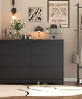 Black Modern 3 Drawer Dresser For Bedroom And Living Room - Wood dresser in elegant setup with art, lamp, and decor