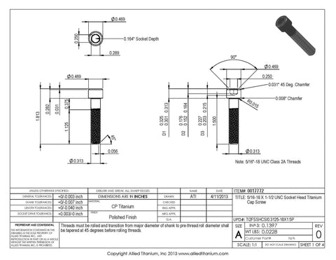 Top Shelf Pure Titanium Socket Head Cap Screws Pack Of 10 Size 5/16 By 1/2 Unc Thread Grade Two Heavy Duty Fasteners detailed diagram.