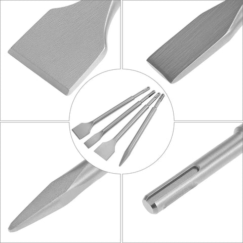 Masonry Chisel Set Four Piece For Rotary Hammer Drills Includes Point Flat Wide Scaling Tile Chisels Built Tough As Nails With 40CrMo