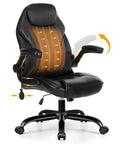 Ergonomic Office Desk Chair With Padded Flip Up Arms Adjustable Lumbar Support PU Leather Executive Chair Tilt Lock 360 Degree Swivel Rolling Wheels For Work Study And Home Office All Day Comfort