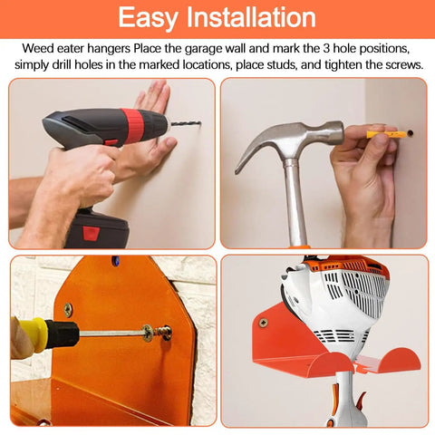 Installation process of Two Pack Heavy Duty Garage Trimmer Rack Wall Mount Organizer For Grass Trimmers And Weed Eaters Plus Power Tools