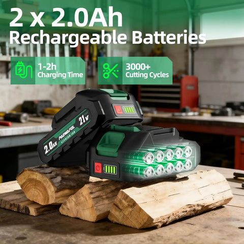 Dual 2Ah rechargeable batteries for Powerful 2.5 Inch Cutting Capacity Cordless Pruning Shears With Brushless Motor LCD Display
