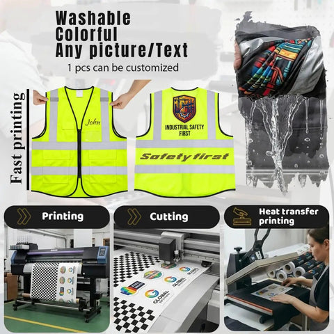Image showing Straight Up Heavy Duty High Visibility Reflective Safety Vest With Custom Logo Printing For Outdoor Crews, bright yellow, customizable.