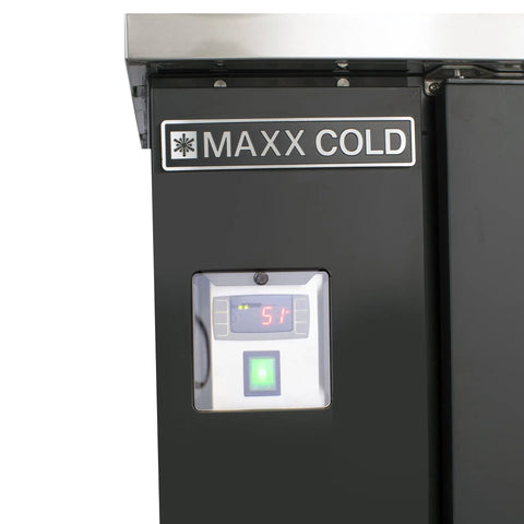 Close-up of digital temperature control on Badass Black Draft Beer Dispenser With Dual Insulated Taps and Heavy Duty Stainless Steel Top.