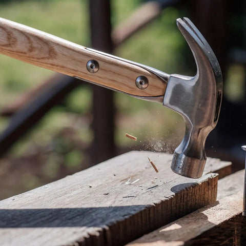 2 Pack 17 Inch Straight Wood Hammer Handles Replacement with mounting hardware in use on a wooden surface
